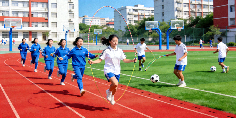 学校操场学生进行体育活动场景
