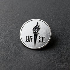 浙江省大学生体育协会标志,圆形徽章中印有浙江字样和体育火炬图案